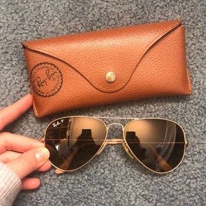 AUTHENTIC Ray-Ban Brown & Gold Polarized Aviators